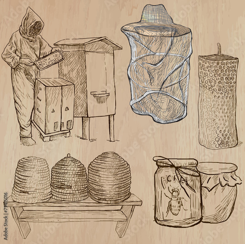 bees, beekeeping and honey - hand drawn vector pack 4