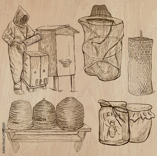 bees, beekeeping and honey - hand drawn vector pack 10