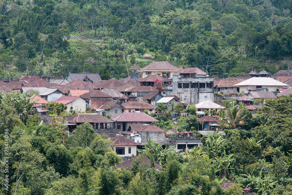 Roofs of houses on the hill. The island of Bali, Indonesia
