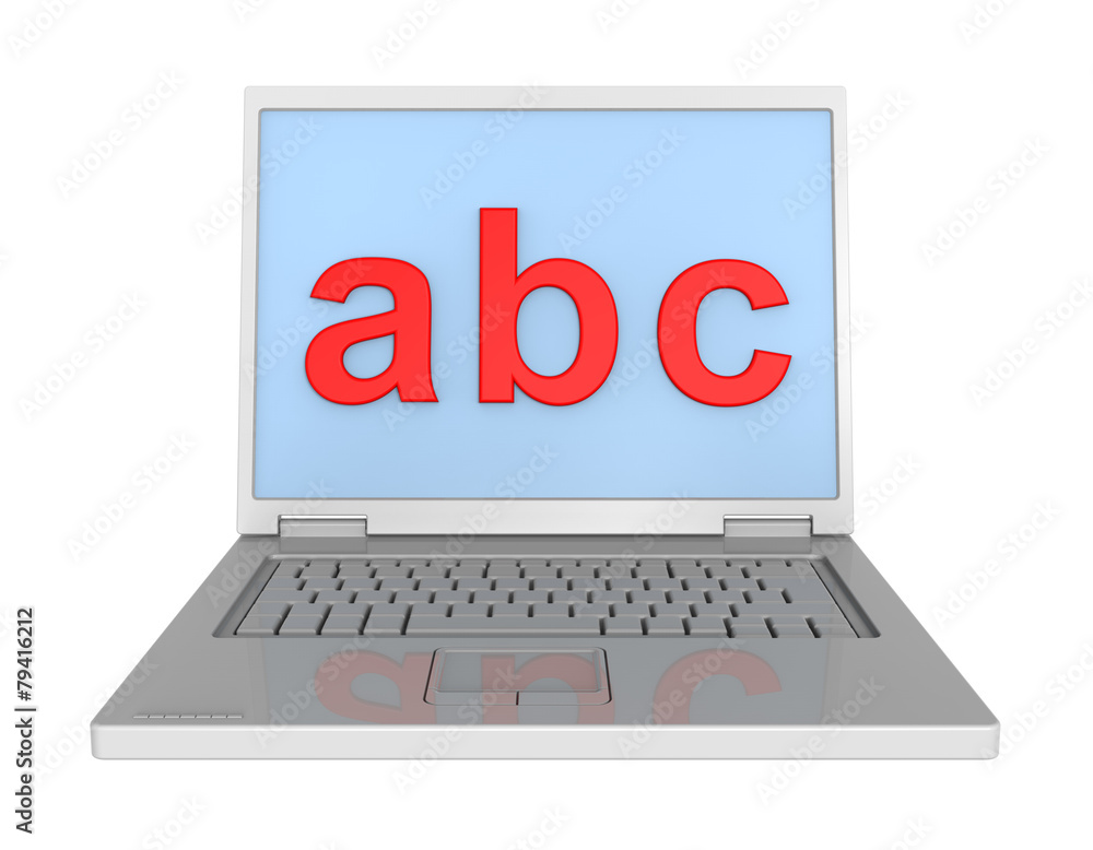 Laptop with ABC letters on the screen isolated over white. Laptop with ABC letters on the screen isolated over white.