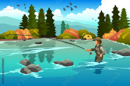Man flyfishing in a river