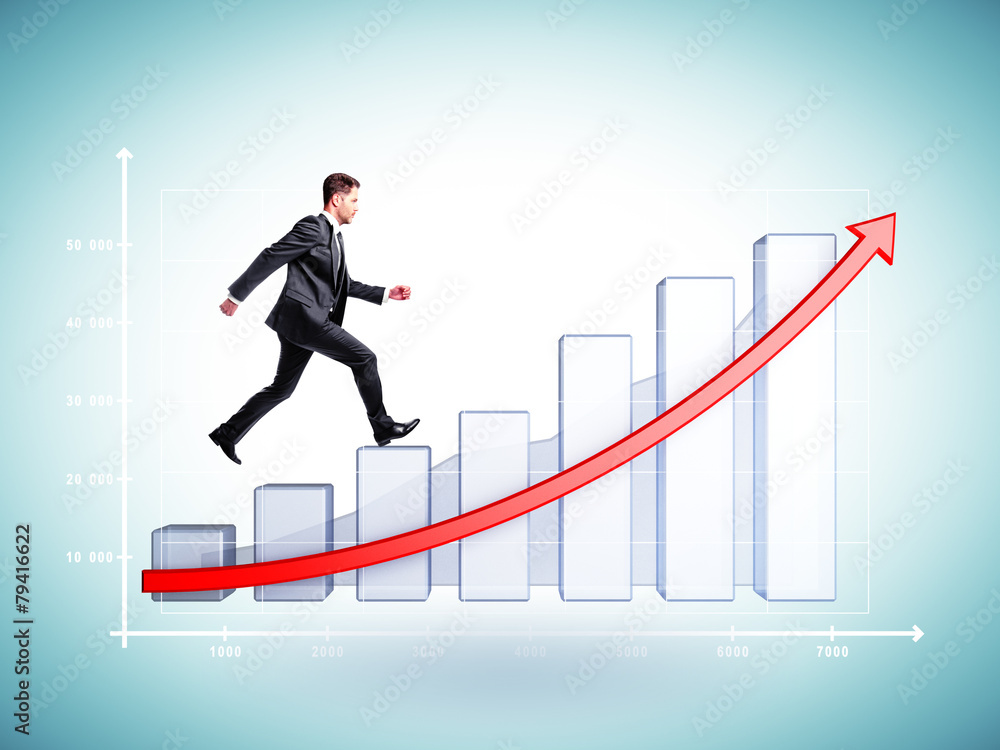 businessman runs on chart businessman runs on chart
