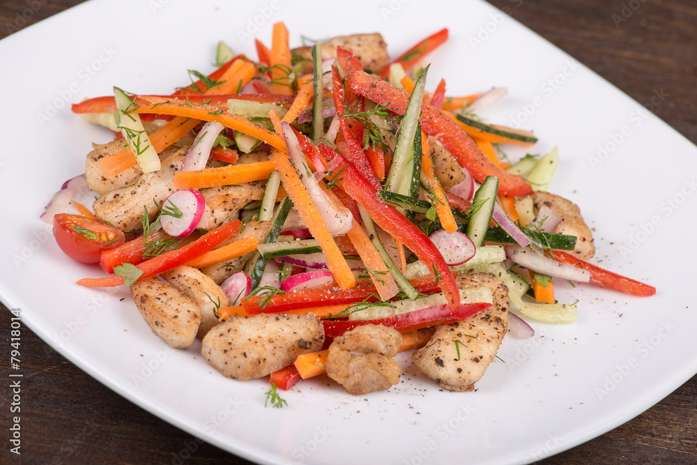 Fresh vegetable salad with chicken meat Fresh vegetable salad with chicken meat