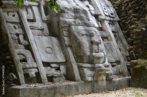 Ancient Mayan Ruins at the Mask Temple in Lamanai, Belize photo
