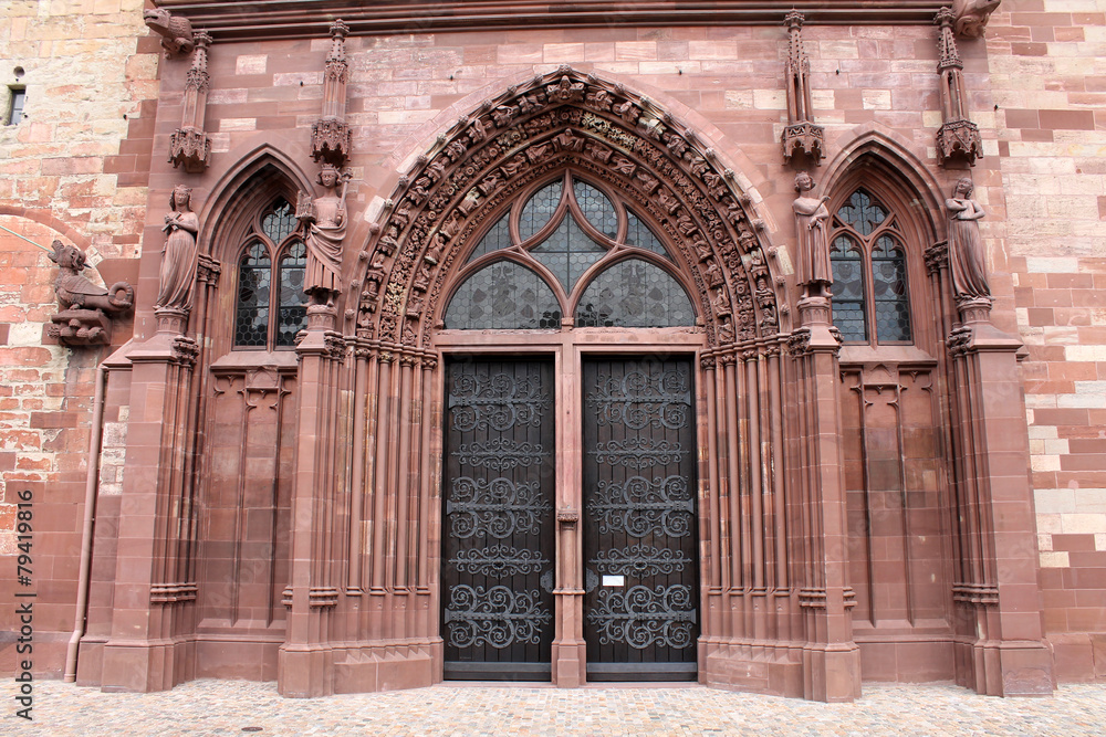 Switzerland, Basel cathedral's Gothic sandstone main entrance