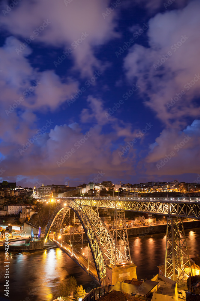 Ponte Dom Luiz I Bridge in Porto by Night