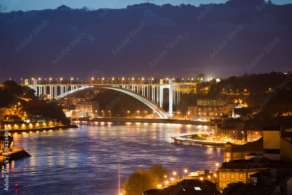 Arrabida Bridge at Night in Porto and Gaia