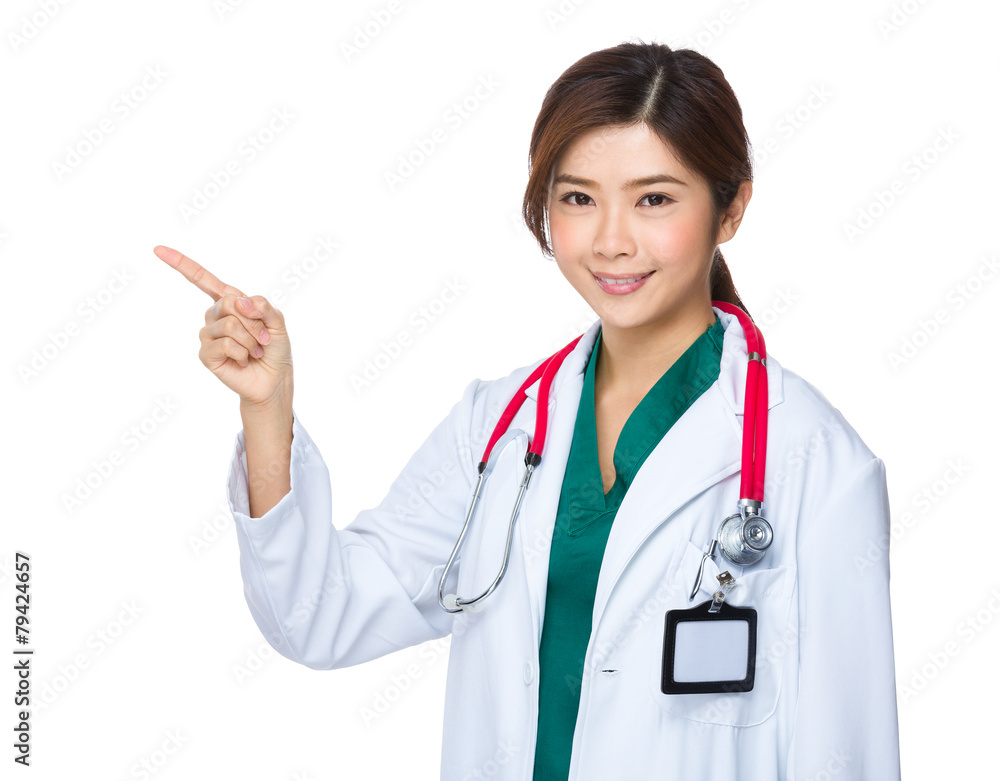 Female doctor with finger point up Female doctor with finger point up
