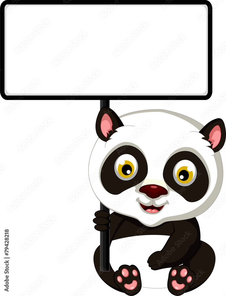 Fototapeta premium panda cartoon posing with blank sign