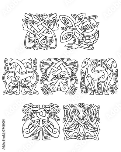 Stork, crane and heron birds celtic ornaments