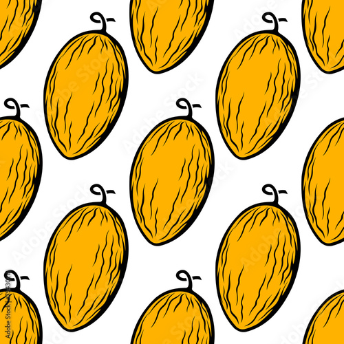 Yellow melon fruit seamless pattern