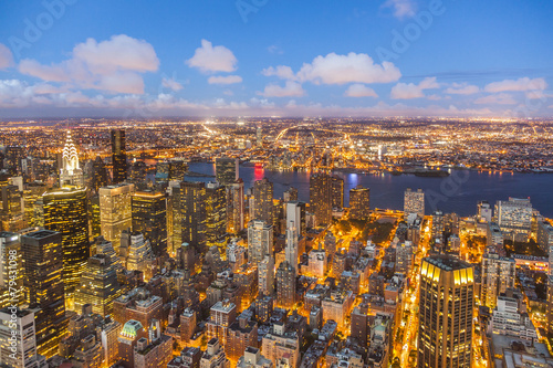aerial of New York by night