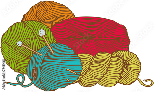 Five hanks of yarn with needles