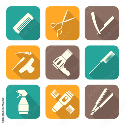 vector hairdresser tools white color flat design icons set