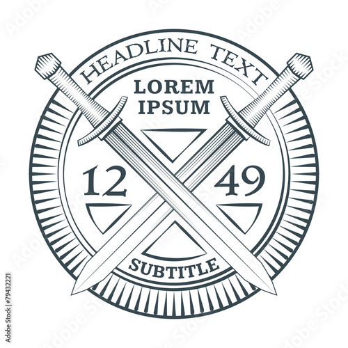vector engraving style sword shield round sign banner