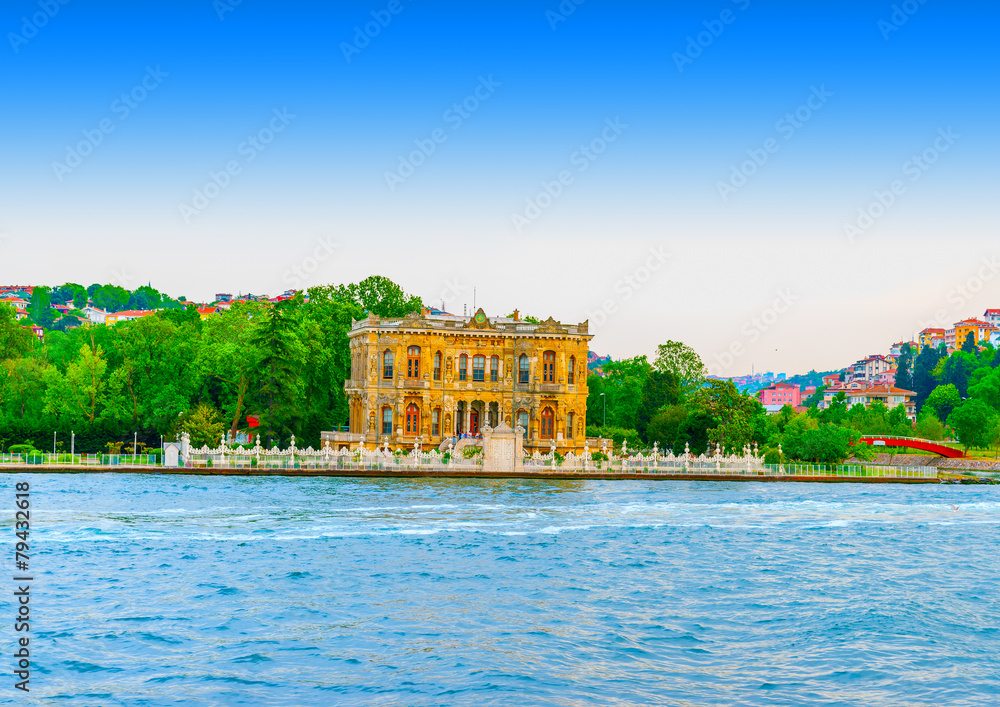 Impressive building at Bosphorus channel at Istanbul Turkey.
