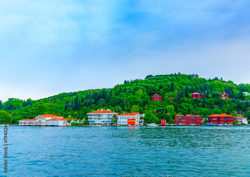 old houses across Bosphorus channel at Istanbul Turkey