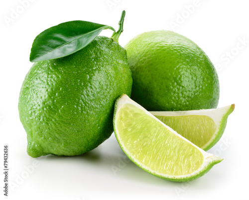 Lime. fruit with slices isolated on white