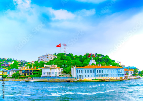 old houses across Bosphorus channel at Istanbul Turkey