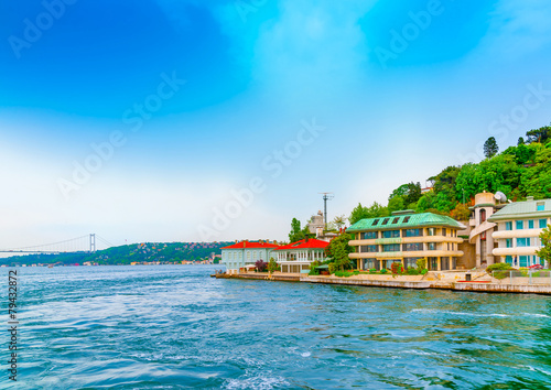 old houses across Bosphorus channel at Istanbul Turkey