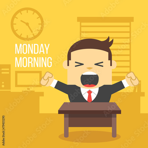 Yawning office worker. Monday morning concept.