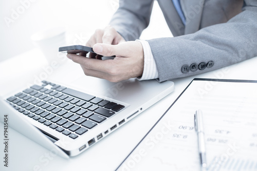 business, technology and internet concept - close up of man hand