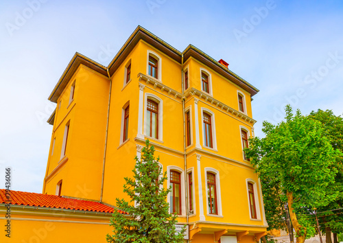 Canvas Print wooden houses across Sogukcesme street Istanbul in Turkey.