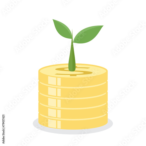 Growing tree on coins. Earnings concept