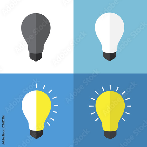 Light bulbs status flat icons
