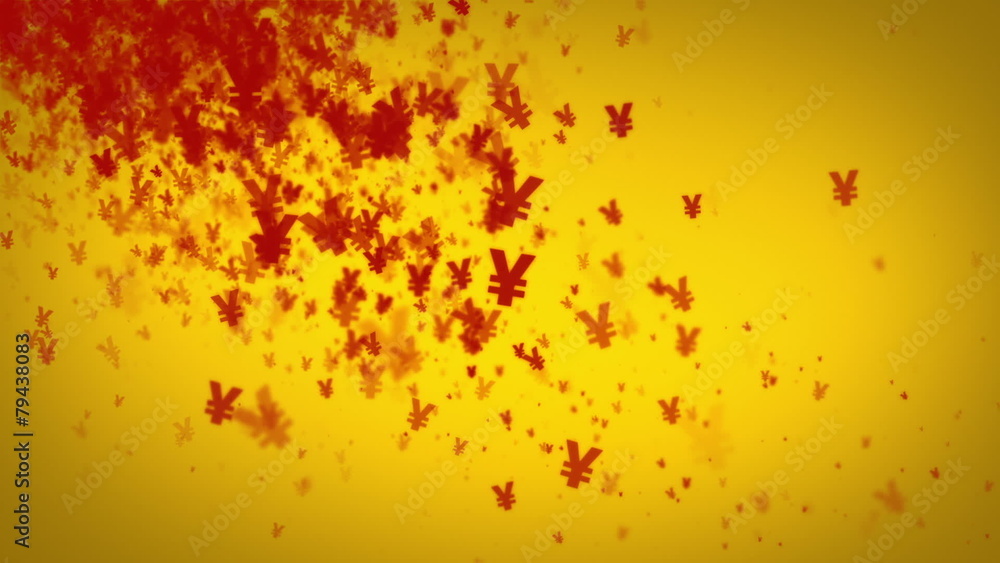 Yen Symbols Red On Gold Falling