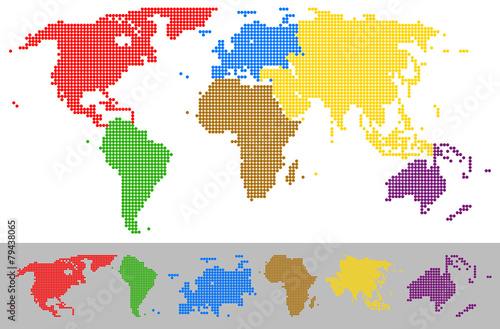 Naklejka World map dotted colorful continents