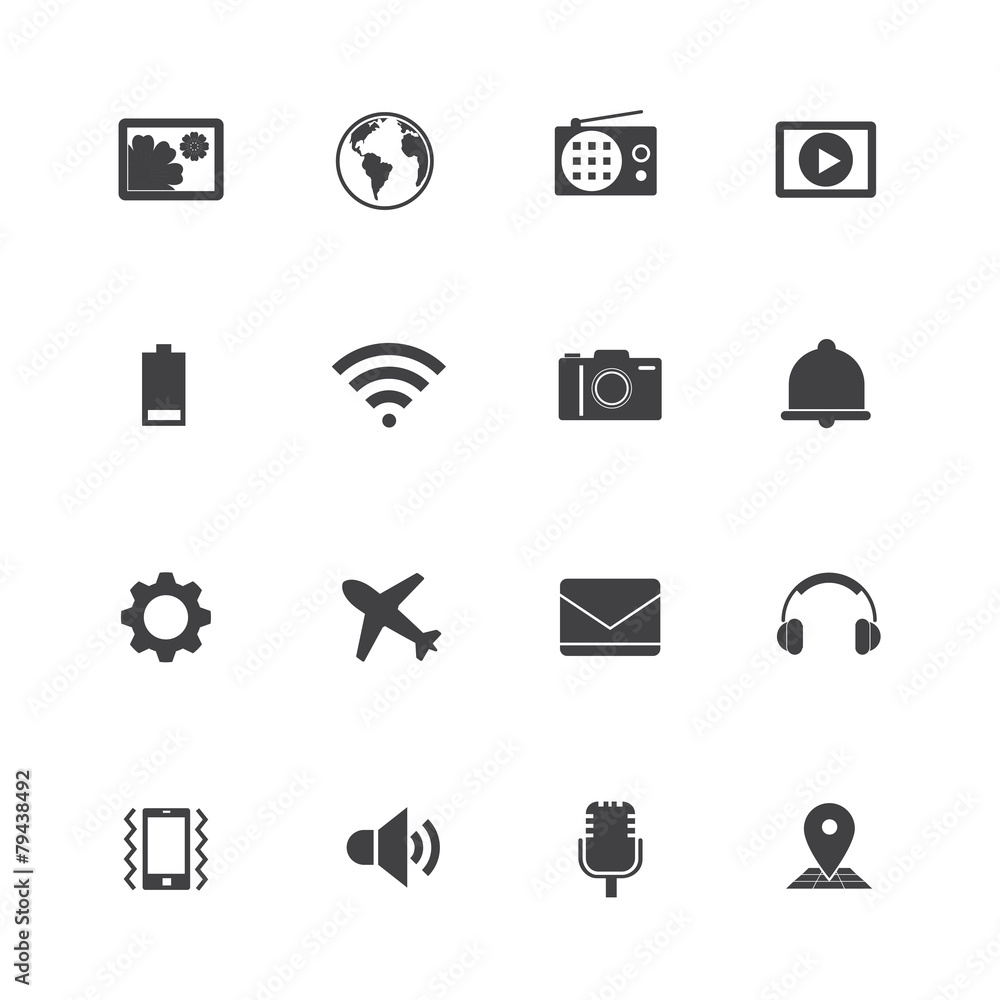 Smartphone function icons. Smartphone function icons.