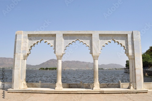 Anasagar lake with white marble gate, Ajmer, Rajasthan, India