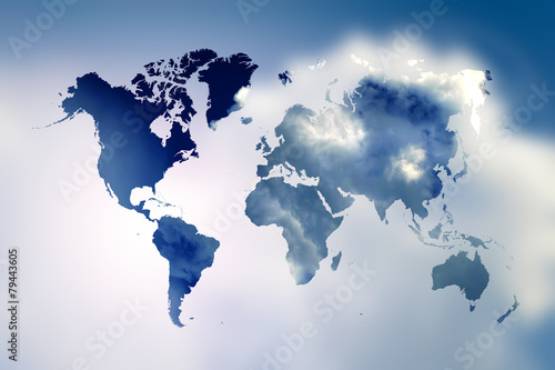 Blurred  Flare Blue sky with world map