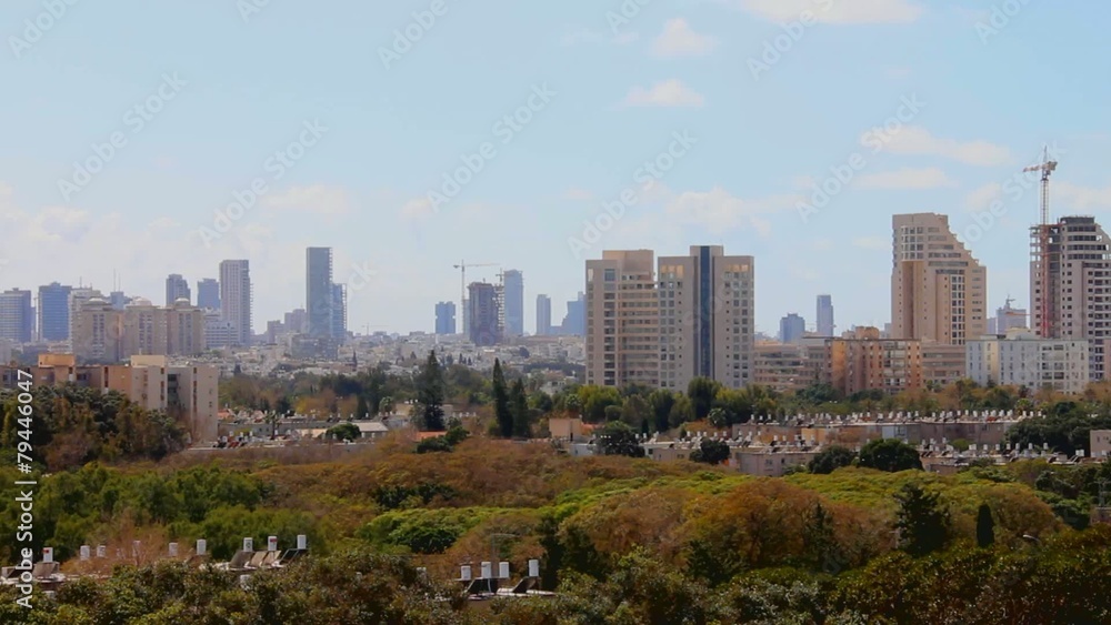 Clouds time lapse over Tel Aviv skyline at Sunny Day Clouds time lapse over Tel Aviv skyline at Sunny Day