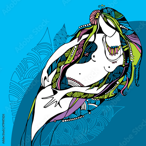 Illustration of water nymph on nature view background