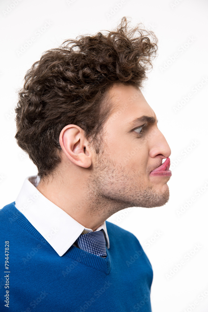 Obraz premium Portrait of fun man with tongue hanging out