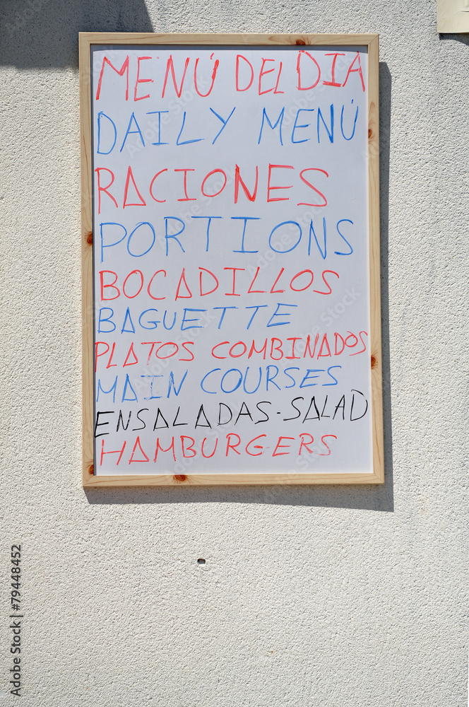 Fototapeta premium Menu del día, bar