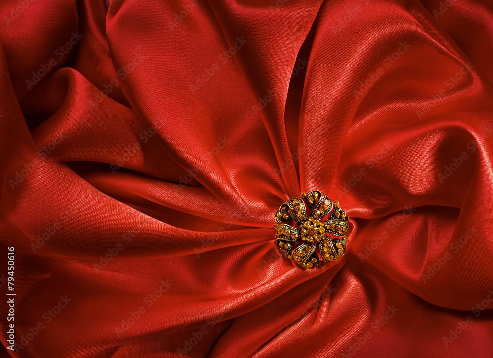 Jewelry Shape over Red Silk Cloth Background, Fabric Folds Jewelry Shape over Red Silk Cloth Background, Fabric Folds