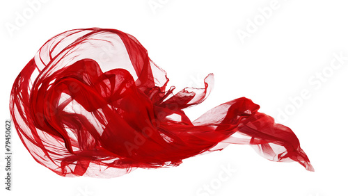 Red Cloth Isolated Over White Background, Fabric Freeze Motion