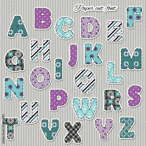 Cute textile font. Patterns included under clipping mask.