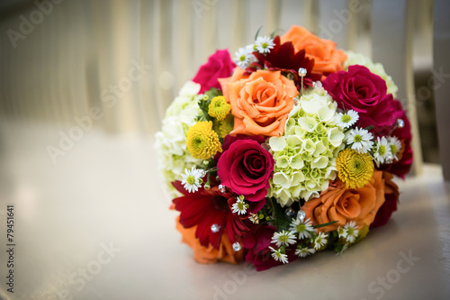 Fototapeta Naklejka Na Ścianę i Meble -  Orange, yellow, white wedding bouquet