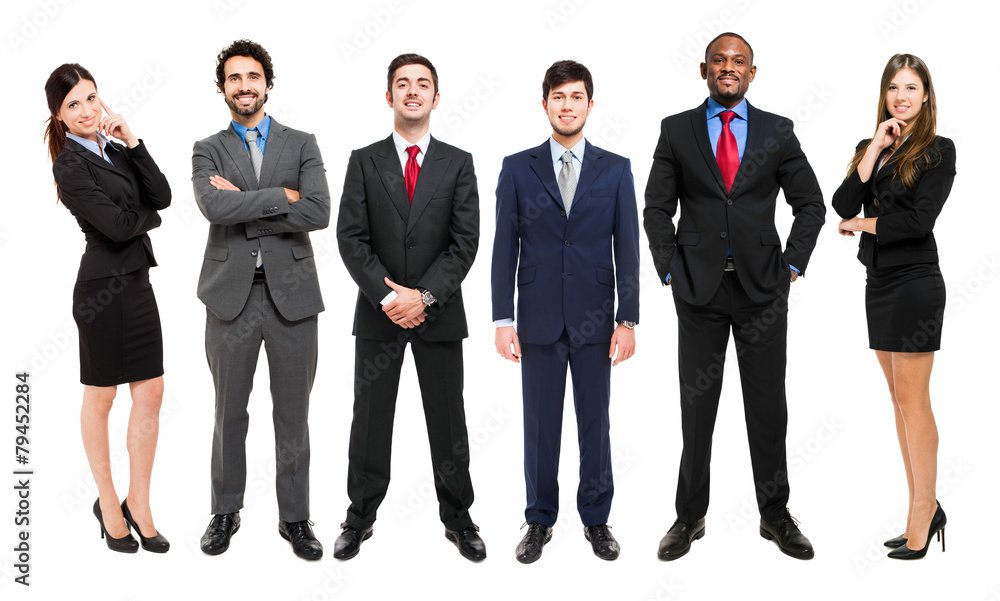 Full-length portrait of group of business people, isolated. Full-length portrait of group of business people, isolated.