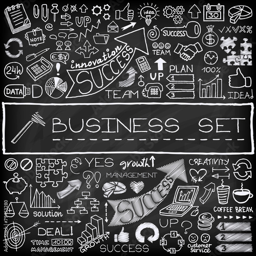 Hand drawn business icons set