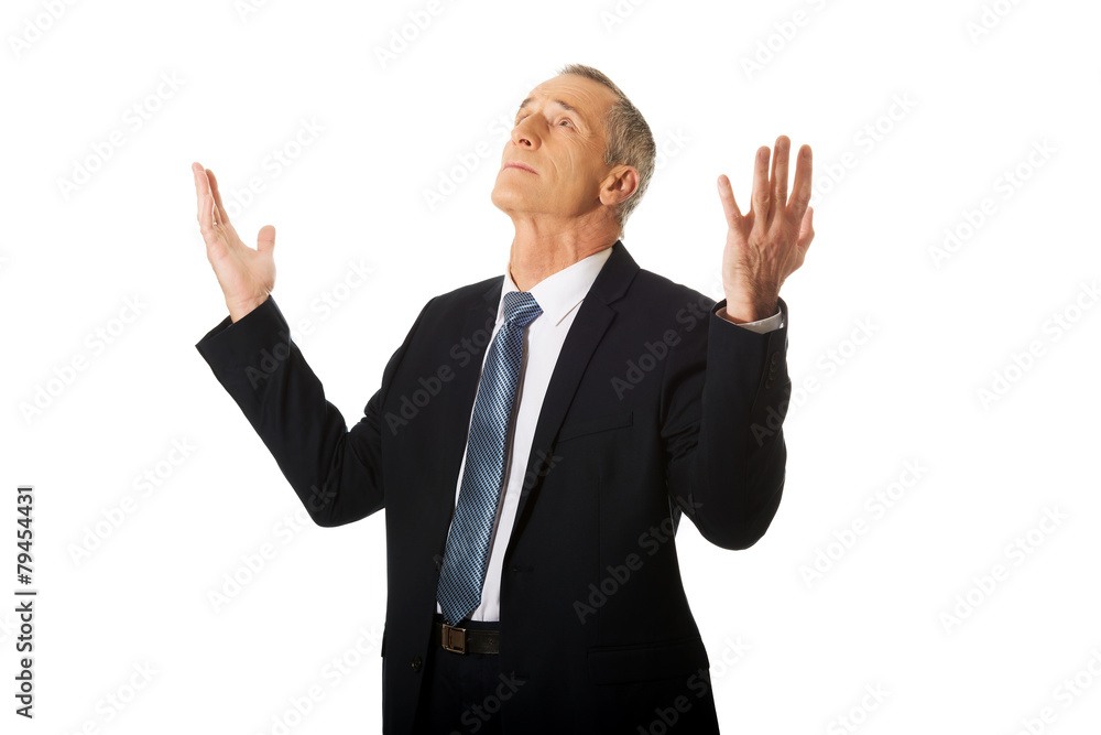 Portrait of businessman with hands open gesture Portrait of businessman with hands open gesture