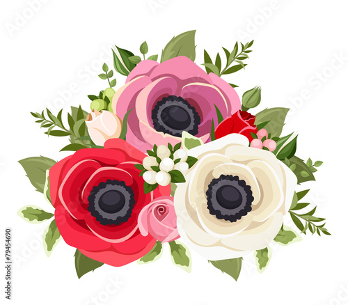 Fototapeta Naklejka Na Ścianę i Meble -  Bouquet of colorful anemone flowers. Vector illustration.