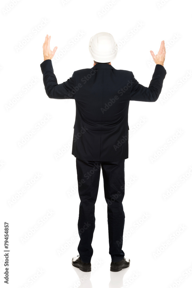 Smiling businessman with open arms up Smiling businessman with open arms up