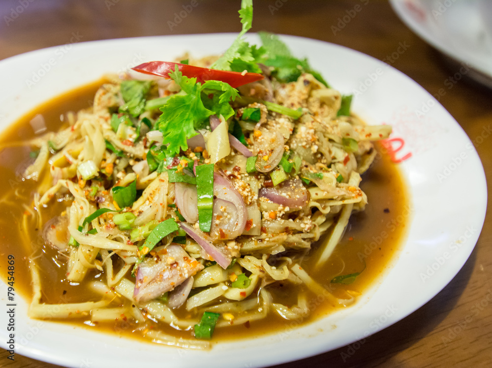 Bamboo shoot salad in Northeastern of Thailand style