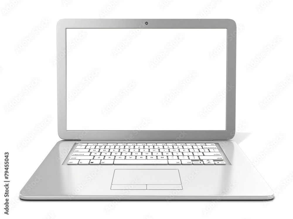Grey laptop with blank screen. 3D rendering isolated on white Grey laptop with blank screen. 3D rendering isolated on white