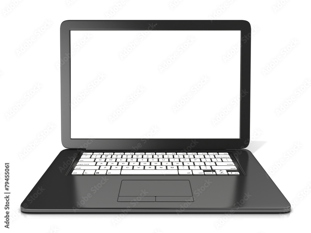 Black laptop with blank screen. 3D rendering isolated on white Black laptop with blank screen. 3D rendering isolated on white